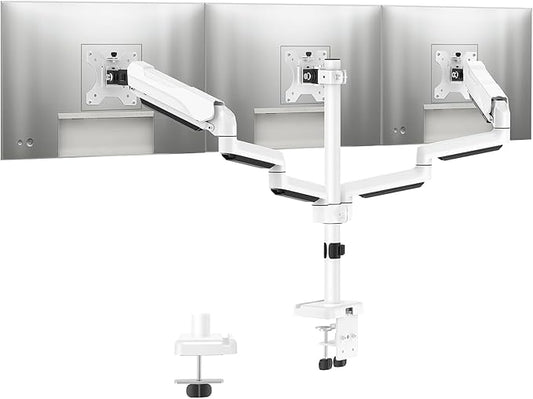 MOUNTUP Triple Monitor Stand Mount - 3 Monitors Desk Mount for Computer Screens Up to 27 inch, Triple Monitor Arm, Heavy Duty Monitors Stand, Each Arm Holds 4.4-19.8 lbs, White