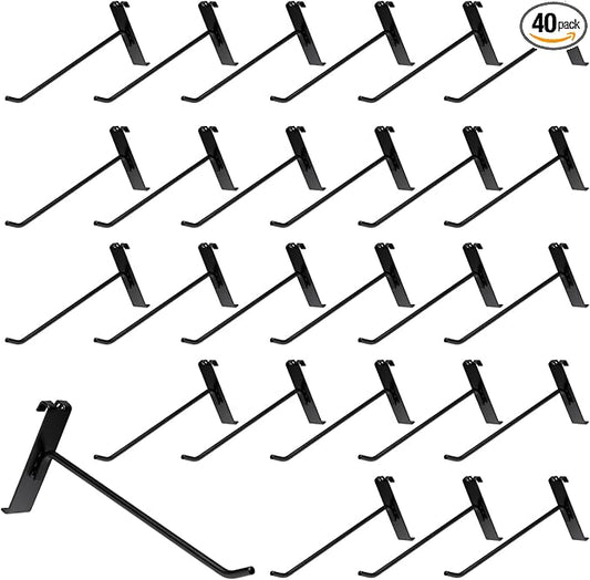 8 Inch Gridwall Hooks, Grid Panel Hanging Hooks for Retail, Home, and Workspace Organization, Displays, and Storage Solutions(40Pack,Black)
