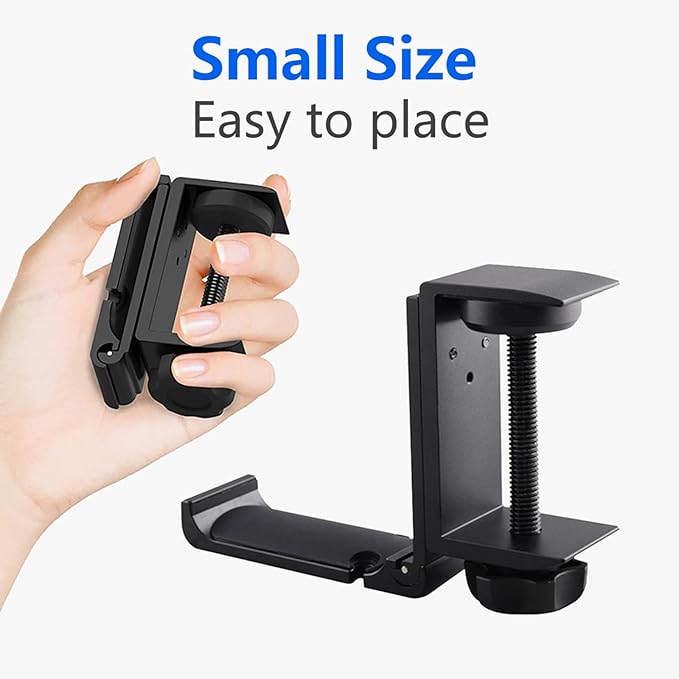 Aluminum Headphone Stand Hanger Foldable with Cable Clip Headset Holder Clamp Hook Under Desk, Save Your Space While Working & Gaming