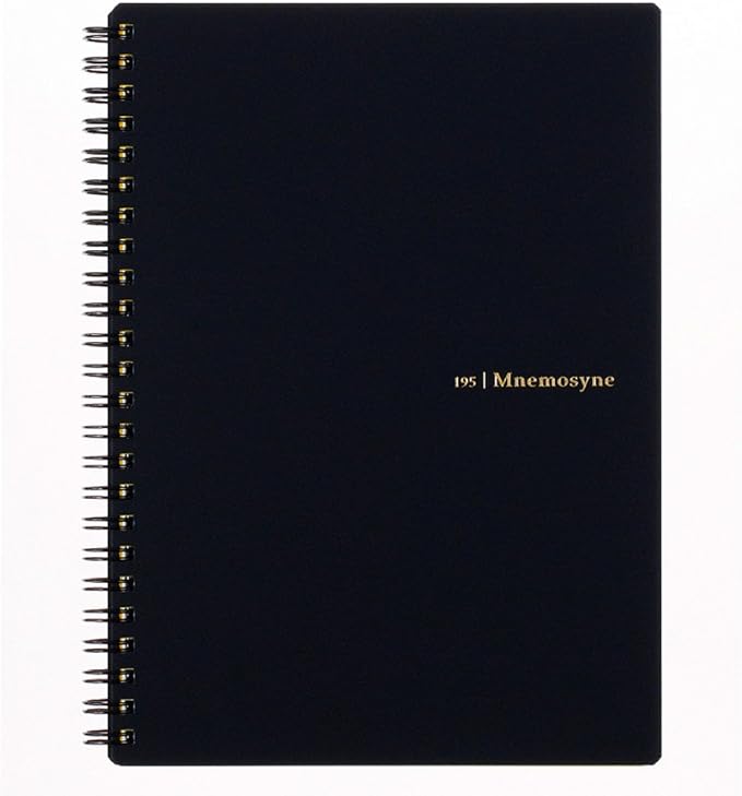 Maruman Mnemosyne Lined Notebook- A5, 8.27" x 6.34", 80 Sheets / 160 Pages, 7mm College Ruled Journal, Perforated Pages & Wire-Bound to Lay Flat, Black, Made in Japan