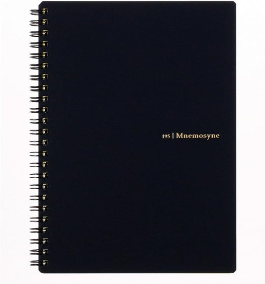 Maruman Mnemosyne Lined Notebook- A5, 8.27" x 6.34", 80 Sheets / 160 Pages, 7mm College Ruled Journal, Perforated Pages & Wire-Bound to Lay Flat, Black, Made in Japan