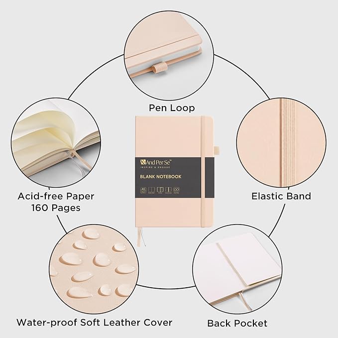&And Per Se Blank Journal Notebook, 160 Pages, A5 5.7 x 8 inches 100 gsm Thick Paper Notebook Journals for Writing, Hardcover Notebook(1 Pack, Light Apricot)