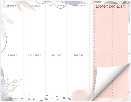 Global Printed Products 8.5" x 11" Horizontal Meal Planning Pad, 60-Sheets, Soft Pink Floral