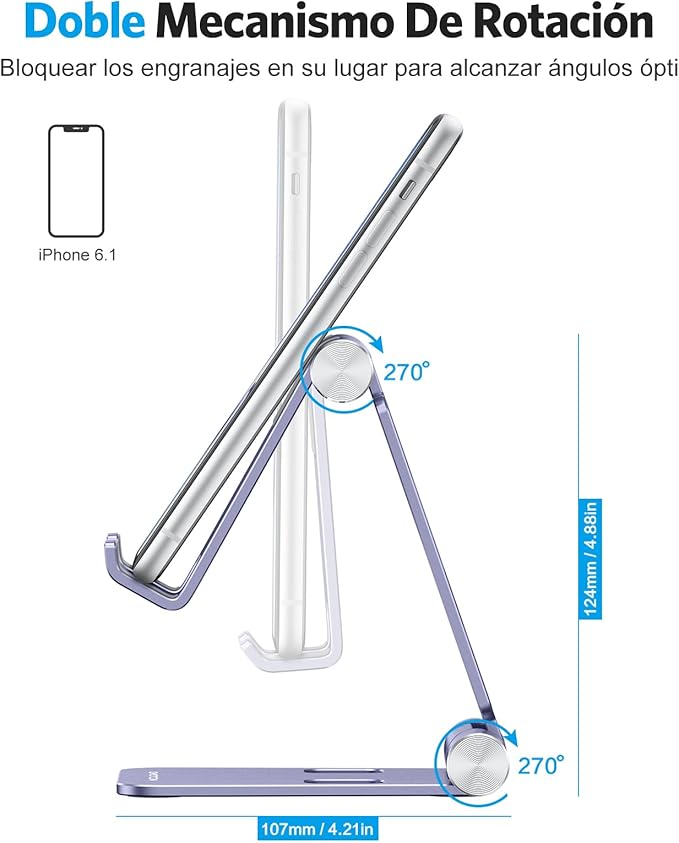 OMOTON Foldable Cell Phone Stand, C4 Portable Aluminum Phone Holder, Adjustable Phone Dock Cradle Compatible with iPhone 17/16/15 Pro Max Air, Samsung Galaxy, Small Tablets, Smart Phones, Purple