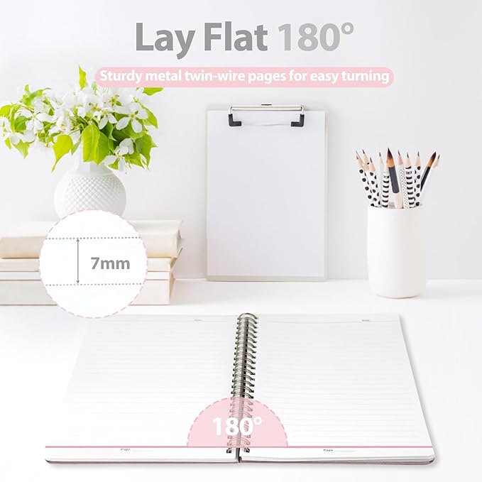 Journaling Notebooks, A5 Lined Spiral Notebook for Women & Men, 146 Pages College Ruled Hardcover Note Book for Work, Note Taking, Journaling, School, Writing (PINK)