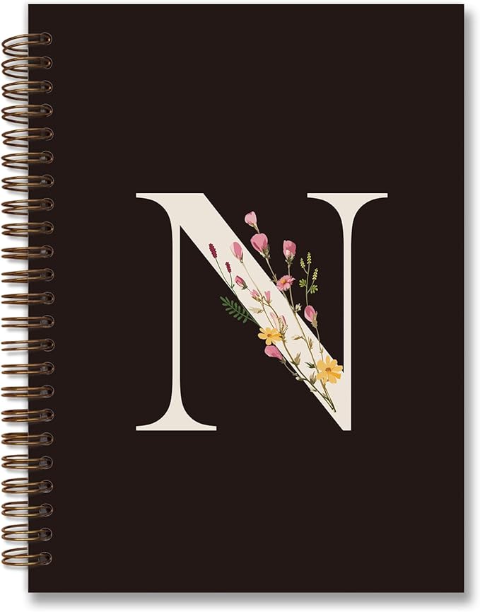Trendy Personalized Journal Hardcover Spiral Notebook,Black Initial Letter N Notebook,Monogrammed Gifts for Women Teen Girl,College Ruled Hardcover Spiral Notebook5.5 x 8.3