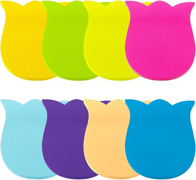 Sticky Notes, 560 Sheets 3 × 3 Inches Tulip Shape Self Sticky Notes Pad, Colour Sticky Notes, Bright Colors Self-Stick Pads for Home Office Notebook(8 Color)