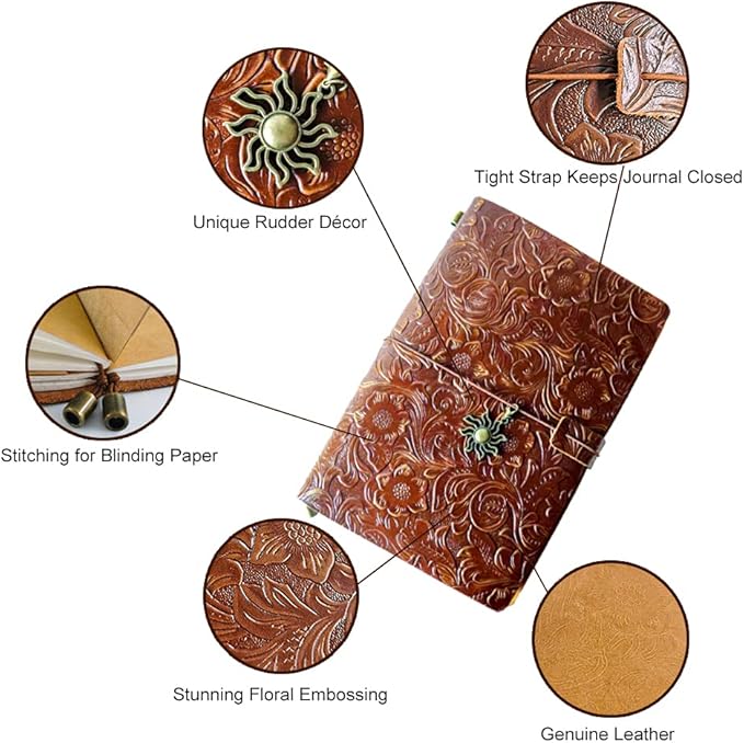 Refillable Leather Journal, Handmade Notebook with Bookmark for Men & Women, Vintage Notebook perfect for writing, gifts, travelers (Coffee, A5)