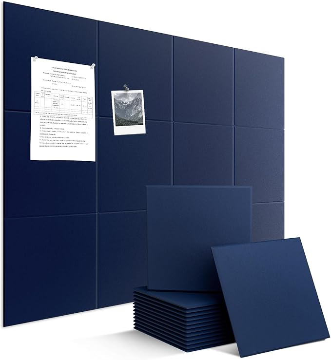 Large Felt Bulletin Board Tiles 48" x 36" Cork Board Alternative 12 Pack with 70 Adhesive Tabs Felt Wall Tiles Cork Boards for Walls Thick Slat Wall Panels for Home Office Classroom Decor