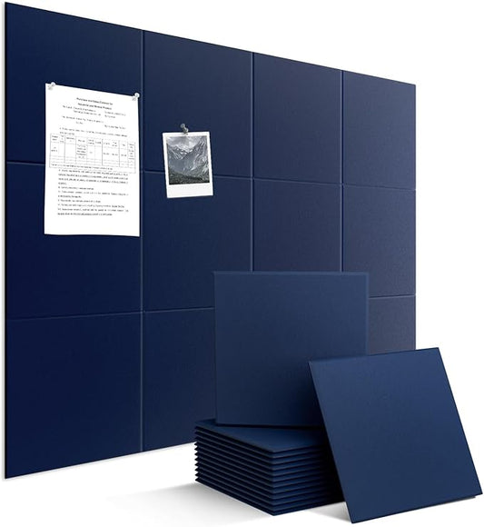 Large Felt Bulletin Board Tiles 48" x 36" Cork Board Alternative 12 Pack with 70 Adhesive Tabs Felt Wall Tiles Cork Boards for Walls Thick Slat Wall Panels for Home Office Classroom Decor
