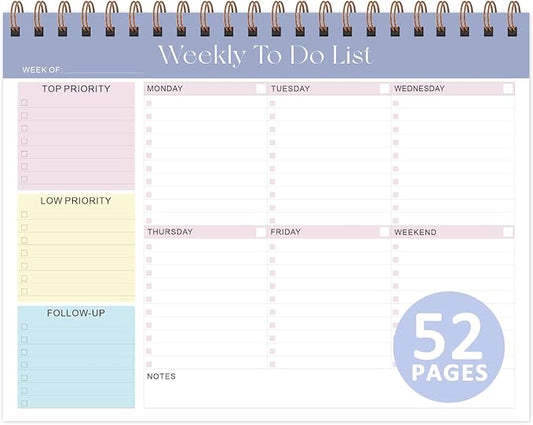 Weekly To Do List Notepad with 52 Undated Sheets (8.5"×11"), Desk Weekly Planner Notepad for Office Desk Accessories and School Supplies (Purple)