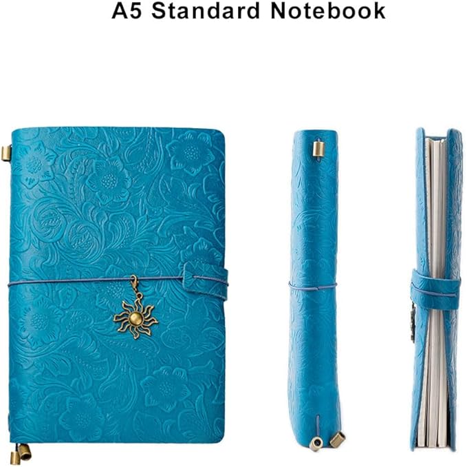 Refillable Leather Journal, Handmade Notebook with Bookmark for Men & Women, Vintage Notebook perfect for writing, gifts, travelers (Blue, A5)