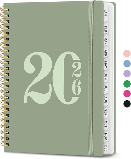 2026 Planner, Weekly and Monthly Calender Planner, Jan 2026 to Dec 2026, Hardcover 2026 Calendar Book with Tabs & Inner Pocket, Office Home School Supplies for Women & Men - A5 (6.3" x 8.5"), Green