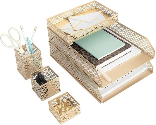 BLU MONACO | Aqua Desk Organizer Set for Women 6 Piece | Mail Sorter Organizer Countertop with Letter Sorter for Desk | Steel Desktop Organizer with Mesh Pen Holders