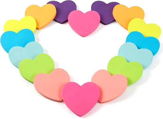 Heart Sticky Notes 8 Colors 60 Sheets/Pad, 960 Sheets Colorful Self-Stick Note Pads Stationary Cute Desk Accessories Office School Teacher Supplies Teacher Valentine Gift Accessories for Coworkers