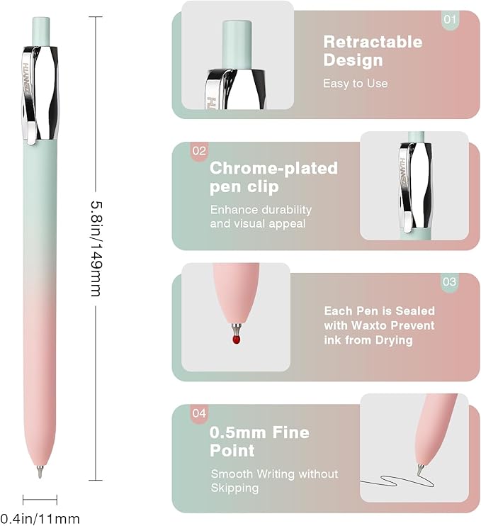 Ddaowanx Gel Pens,5Pcs Fine Point Smooth Writing Pens,0.5mm Quick Dry Black Ink for Journaling,Writing,Note Taking,Office&School Supplies,Aesthetic Desk Accessories Gifts for Women