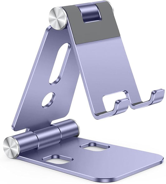 OMOTON Foldable Cell Phone Stand, C4 Portable Aluminum Phone Holder, Adjustable Phone Dock Cradle Compatible with iPhone 17/16/15 Pro Max Air, Samsung Galaxy, Small Tablets, Smart Phones, Purple
