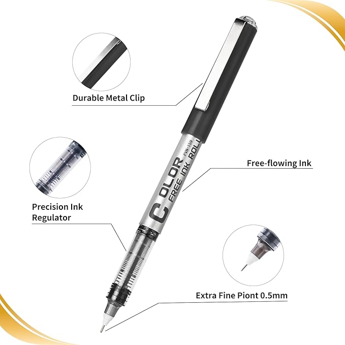 EYEYE Rollerball Pens 0.5mm, 6 Black 6 Blue Extra Fine Point Needle Tip Pen Quick Dry, Liquid Ink Pens Fine Point Smooth Writing Pen for Journaling, Note Taking, Office, School Supplies