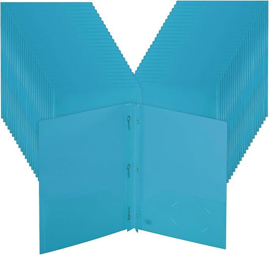 Mr. Pen- Plastic Folders with Pockets and Prongs, 48 Pack, Letter Size, Blue, Flexible Plastic Folders with Prongs and Card Slot