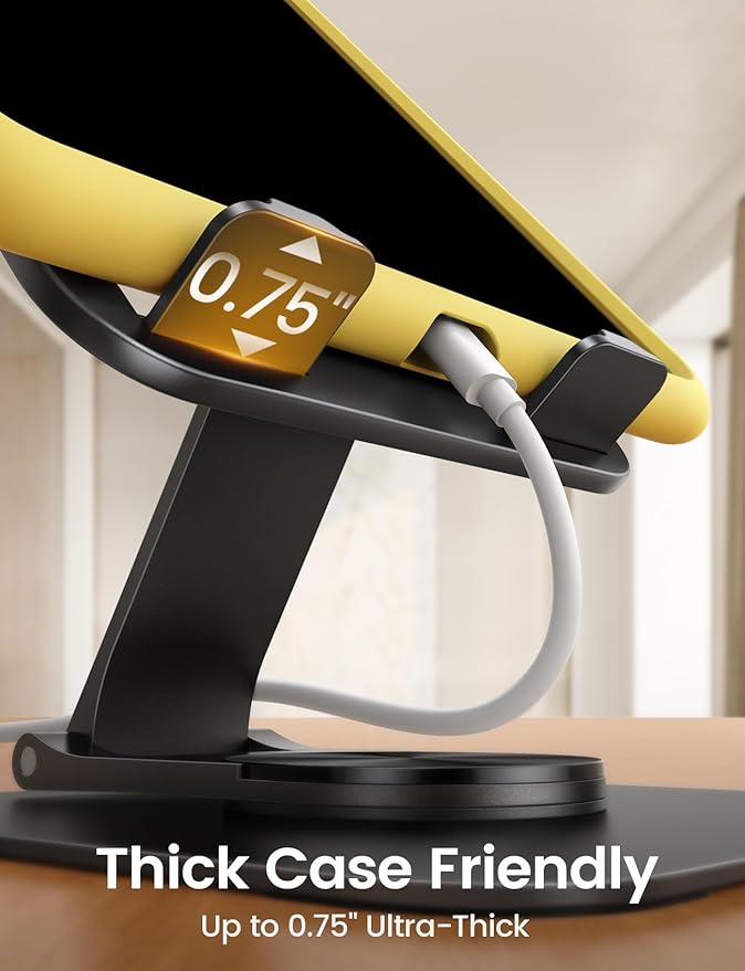 Lamicall Adjustable iPad Stand for Desk - [Ultra-Slim Foldable][360°Rotation] Tablet Stand with Heavy-Duty Base, Tablet Holder Gifts for 4.7-13" Devices, 2025 iPad Pro Air Mini, Kindle, iPhone 17 Pro