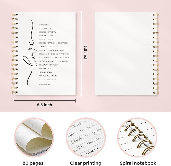 1 Corinthians 13:4-8 Christian Spiral Notebooks, Love Is Patient Love Is Kind Bible Verse Lined Notebook Hardcover, Religious Scripture College Ruled Notebook Journal for Writing, 5.5x8.3