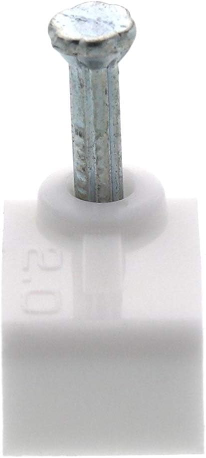 Secure 8.5mm White Flat Nail Cable Clip for Coax, Ethernet, and Telephone Cable Management - 100 Pack