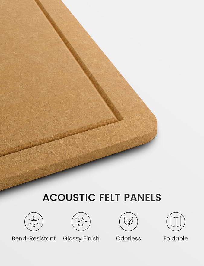 Fluxynara Bulletin Board,35.4" x 23.6" Cork Board Alternative with 12 Safe Removable Adhesive Tabs, Foldable Felt Pin Board for Home Office, Classroom, Bedroom,Entryway for Walls— Mustard Yellow