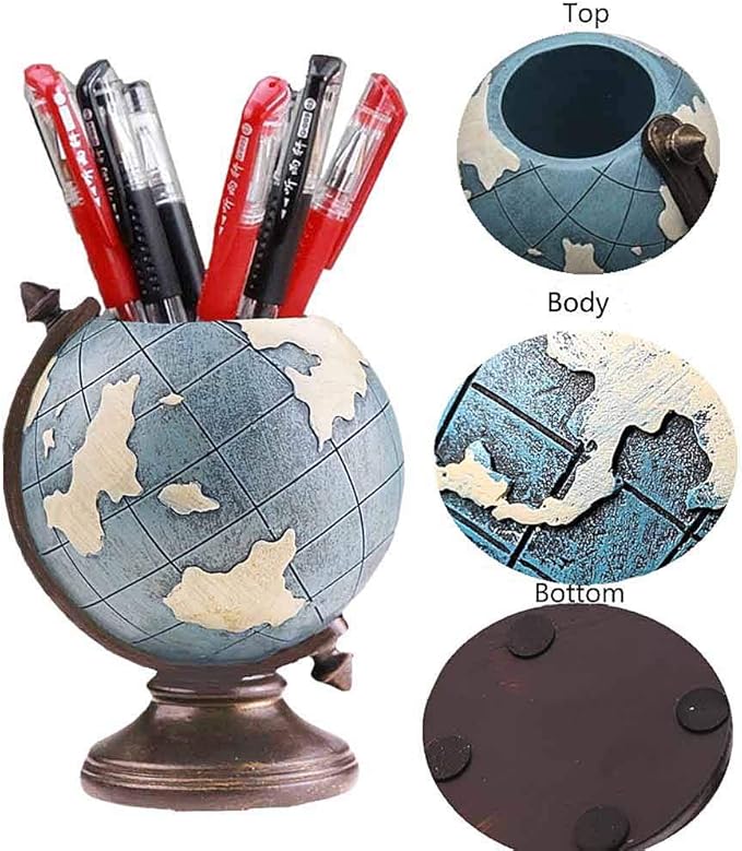 MUAMAX Globe Pen Pencil Holder for Desk Pen Organizer for Desk Desktop Organizer Pencil Cup Pot Desktop Accessories for Home Office School