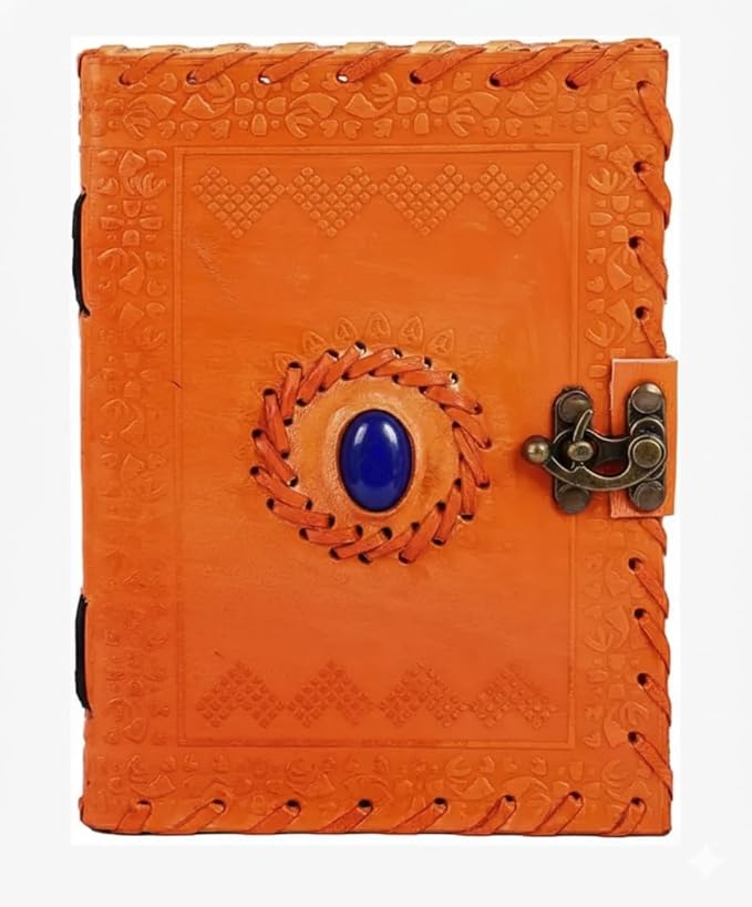 TUZECH Leather Journal for Men and Women Leather Diary to Write Poems,Sketchbook, Record Keeping Notebook Personal Memoir with C- Lock Unlined (7 Inches) (Orange)