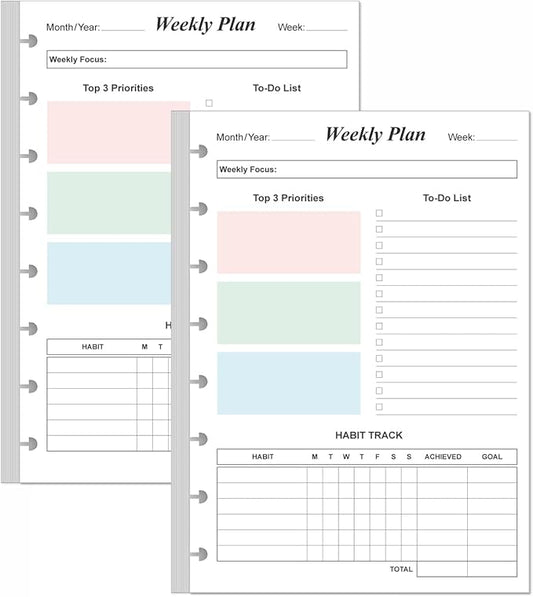 (2-Pack) Weekly Planner Undated Refills - Junior Size 106 Sheets/212 Pages Colorful Weekly Planner for 8-Disc Discbound, 100 gsm White Paper, Lasts 2 Year, Undated, 5.8" x 8.3"