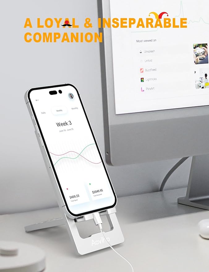 Phone Stand for Desk, Ultra-Thin Foldable Aluminum Phone Holder, Portable Travel & Office Cell Phone Stand Compatible with iPhone 17 16 15 14 13 12 Pro Max, Fits 3.7"-7" Devices, Silver