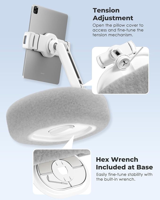 Viozon Tablet Pillow Stand,Kindle Pillow Stand, Compatible with 4-11" Tablet/Phone with Small Bowl, Kindle Holder Accessories,Idea for Reading and Video Watching On Bed,Gray