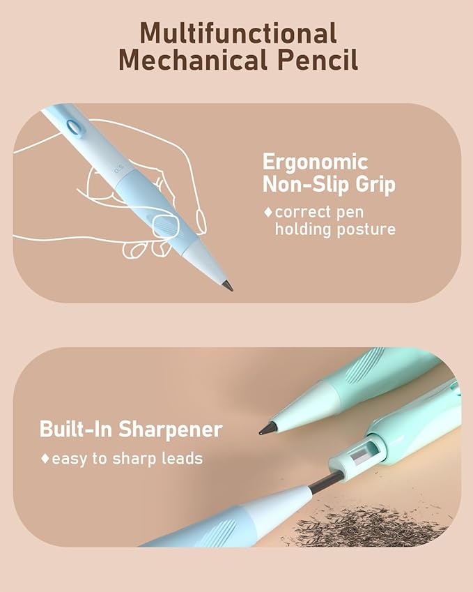 Nicpro 31PCS Pastel Mechanical Pencil Set in Case, Cute Mechanical Pencils 0.5, 0.7, 0.9 mm & 2.0 mm with 15 Tube (HB 2B Colors)Lead Refills, 3 Erasers, Aesthetic School Supplies for Writing Sketching