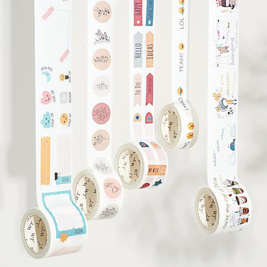 WT Planner’s Washi Tape Sticker Set, 5 Rolls, Original Floral Weekly Decorative Stickers, Cute Pastel Adhesive Tape for Planners, Journals, Bujo, DIY Crafts, Stationery Supplies