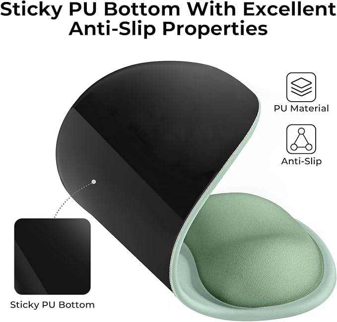 EooCoo Ergonomic Mouse Pad with Gel Wrist Rest Support Middle Concave Design, Relieve Wrist Pain Mousepad, Non-Slip Base for Laptop, Office Desk Accessories, Carpal Tunnel Syndrome-Light Green