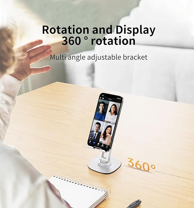 360° Degree Rotating Mobile Phone Holder,Fully Adjustable Foldable Desktop Phone Holder Stand Base,Foldable Desktop Cell Phone Stands for iPhone17 16 15 Pro Xr Xs Max X Plus iPad Samsung (K69-White)