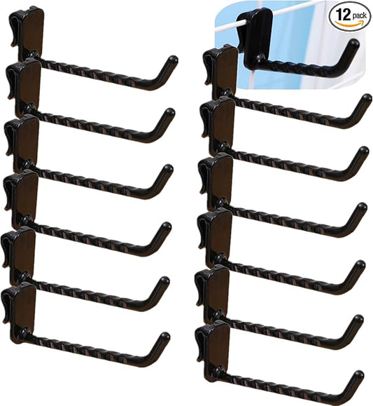 12 Pcs Grid Wall Hooks - Black Plastic Utility Hooks for Hanging, Ideal for Garage, Warehouse, Shop & Home Organization