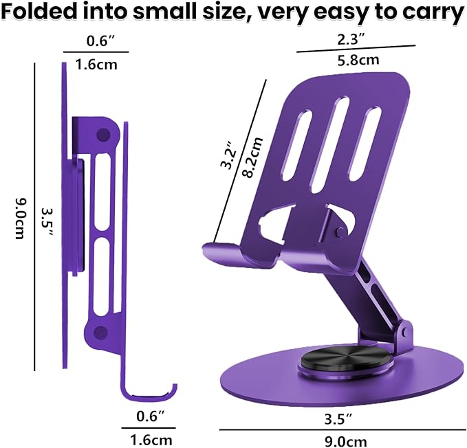 Universal Metal Cell Phone Stand, Multi-Angel Adjustable 360° Rotation Non-Slip Metal Phone Stand Compatible with iPhone 17 16 Pro Max and All Smartphones (Purple&Purple)