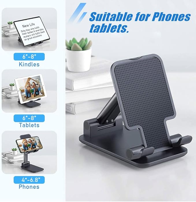 Phone Stand for Desk, 2 Pack MT-6 Desk Cellphone Holder for Office Universal Smart Foldable & Height Adjustable Compatible Under 8” Device, Black
