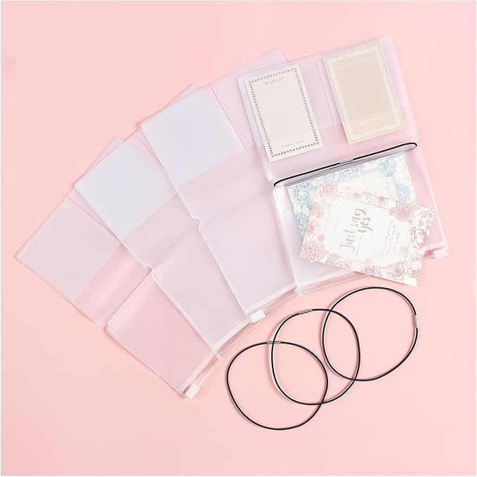 Clear Zipper Pocket for Travelers Notebook, 4 Insert Passport Size Pouch Refill with 4 Elastic Bands for TN Accessories Paper Card Holder