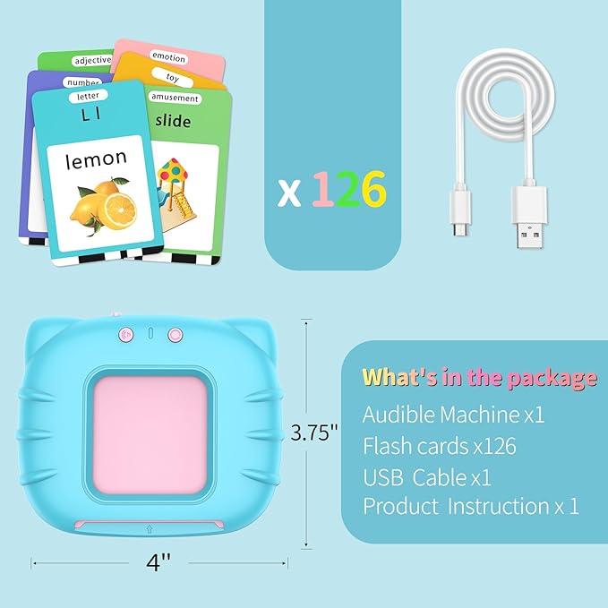 252 Sight Words Talking-Flash-Cards, Valentine's Day Birthday Gifts for Boys 1 2 3 4 5 6 Year Old, Educational Montessori Toys, Pocket Speech Language Learning Toys for Toddlers Ages 1-6, Blue
