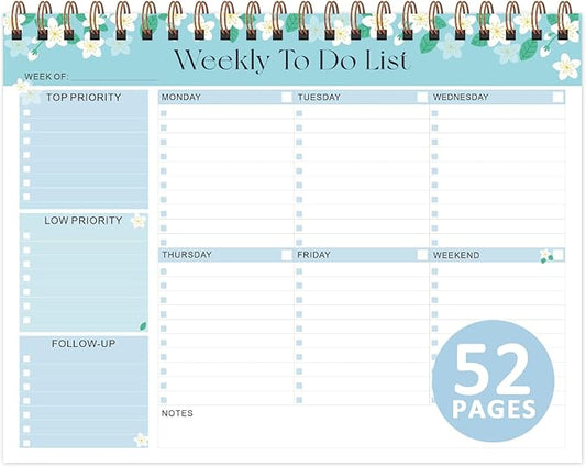 ROZZBY Weekly To Do List Notepad with 52 Undated Sheets (8.5"×11"), Desk Weekly Planner Notepad for Office Desk Accessories and School Supplies (Blue)