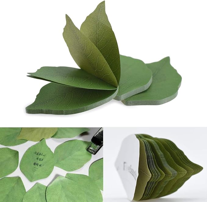 5 Packs Green Leaf-Shaped Sticky Notes Stickers Removable Self-Stick Notes Scratch Pads for Desk Office School Memos
