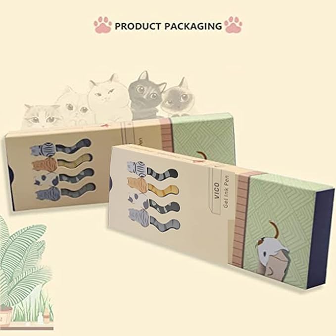 VICO Cute Cat Gel Pens – 4 Pack 0.5mm Fine Point Black Ink, Smooth Quick-Dry Writing Pens for School, Office & Study – Kawaii Aesthetic Stationery Gift