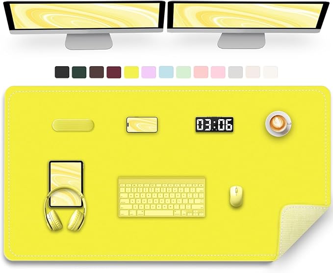 Large Desk Pad, 47.2" x 17" PU Leather Desk Mat for Desktop, Non-Slip Office Desk Mat for Desk, Desk Blotter Pad, Waterproof Computer Pad for Desk, Keyboard Mats for Home & Office (Lemon Yellow)