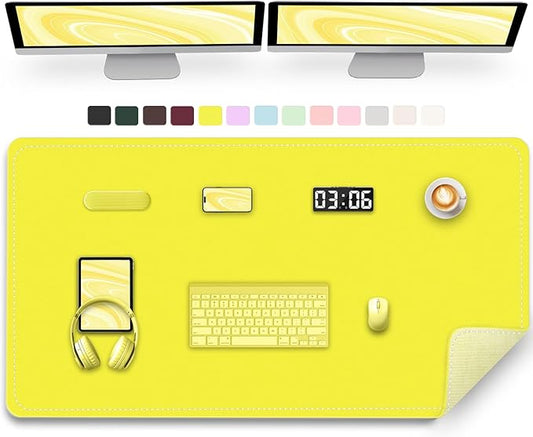 Large Desk Pad, 47.2" x 17" PU Leather Desk Mat for Desktop, Non-Slip Office Desk Mat for Desk, Desk Blotter Pad, Waterproof Computer Pad for Desk, Keyboard Mats for Home & Office (Lemon Yellow)