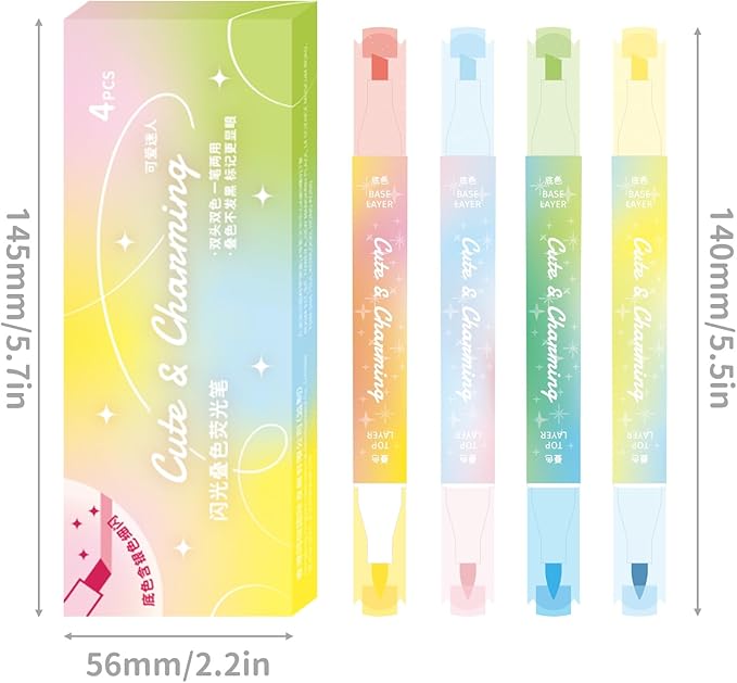 Glitter and Pastel Highlighters,16 Colors Assorted Dual Tip withNo-Bleed Quick Dry Ink, 8-PackHighlighter Markers Set forSchool & Office