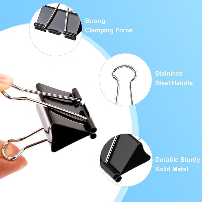 180 Pcs Binder Clips Assorted Sizes, Black Binder Paper Clips Office Clips Office Supplies, 4 Sizes Cute Binder Clips Large Medium Small Paper Clips Paper Clamps for Home School Business (Black)