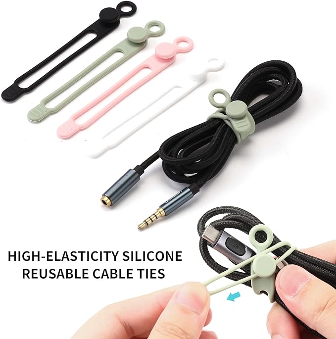 [20Park]UMUST Silicone Cable Ties, Reusable Cable Management Organizer,Cable Straps,Cord Ties,Multipurpose Elastic Cord Organizer for Bundling and Fastening Cable Cords Wires(white)