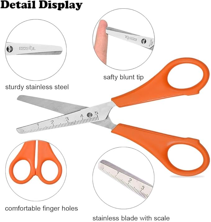 96 Pack 5' Safety Blunt Tip Kids Scissors, 6 Assorted Colors for Cutting Regular & Construction Paper, Cards